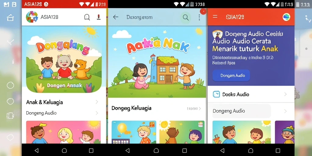 Antarmuka aplikasi ASIA128 untuk mendengarkan dongeng audio.