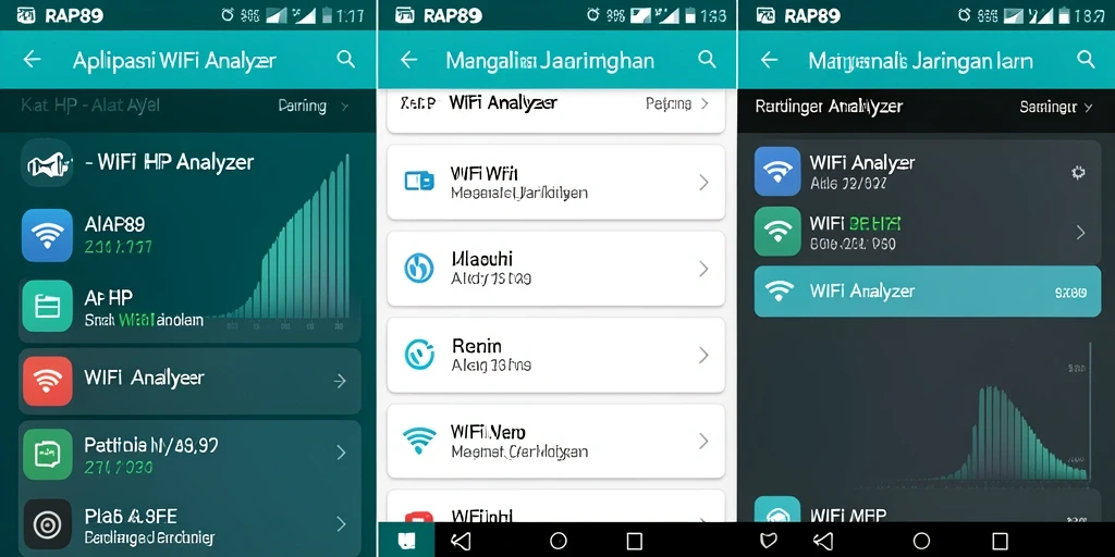 Screenshot untuk aplikasi RAP89 yang menunjukkan antarmuka analisis WiFi.