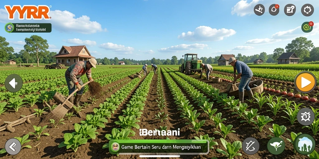 Tampilan antarmuka permainan bertani YYRR yang menarik dan interaktif.